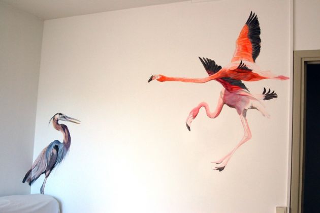 Flamands Roses & Héron