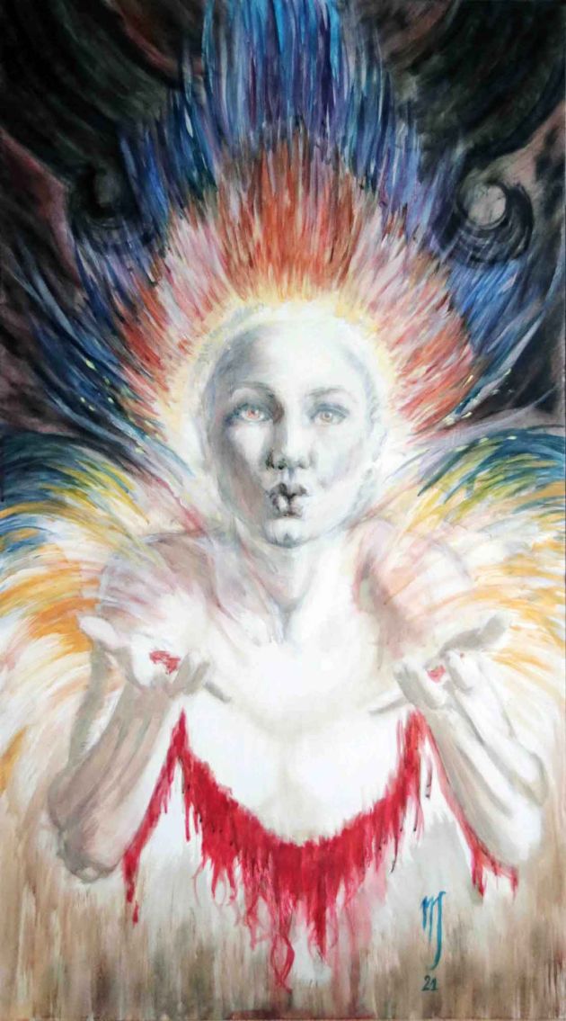 fluide-de-vie-galerie-la-femme-tableaux-peinture-sang-des-origines-collier-de-sang-souffle-de-vie-offrande